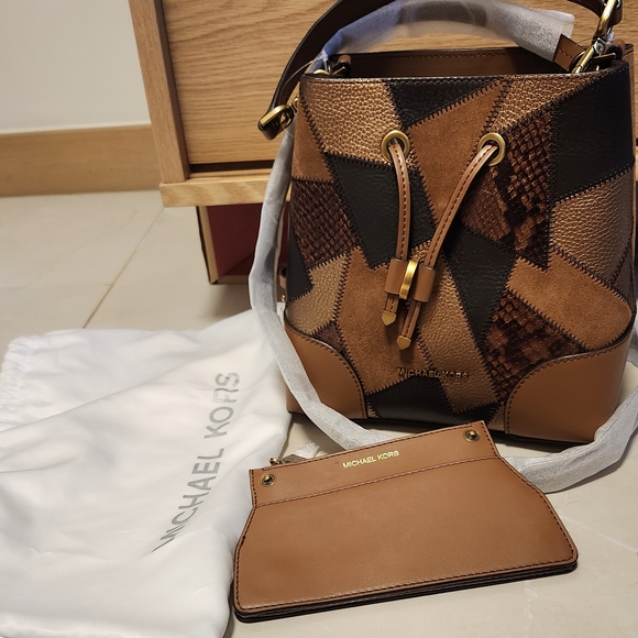 Michael Kors Handbags - Michael Kors Tan and Black Patchwork Shoulder Bag
